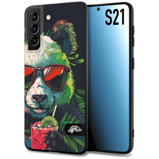 CUSTOMIZZA - Custodia cover nera morbida in tpu compatibile per Samsung S21 estate disegnata cocktails animali simpatici panda mojito