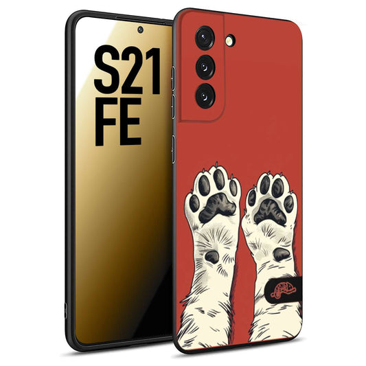CUSTOMIZZA - Custodia cover nera morbida in tpu compatibile per Samsung S21 FE zampe di gatto cat paws rossa red disegnata fumetto cartoon