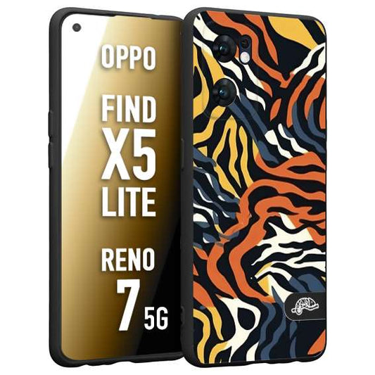 CUSTOMIZZA - Custodia cover nera morbida in tpu compatibile per Oppo Reno 7 - Find X5 LITE leopardato maculato tigrato tiger colorata gialla blu arancio