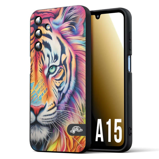 CUSTOMIZZA - Custodia cover nera morbida in tpu compatibile per Samsung A15 5G animali color tigre tiger viso colori vibranti disegnato schizzo