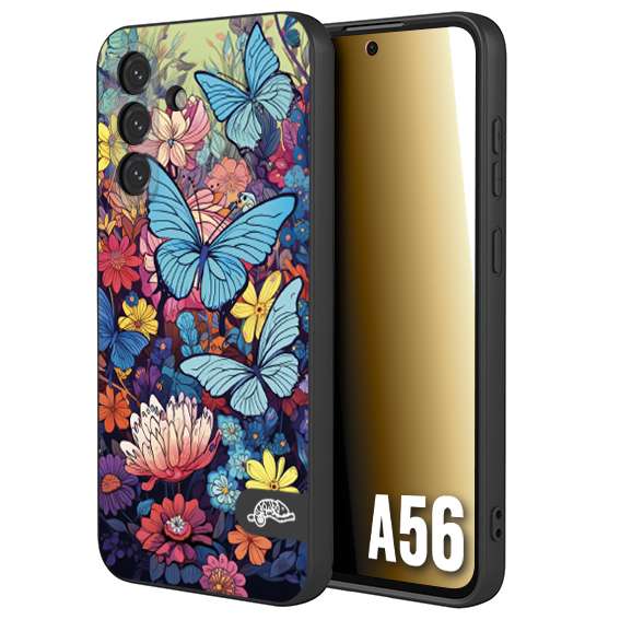 CUSTOMIZZA - Custodia cover nera morbida in tpu compatibile per Samsung A56 5G farfalle butterfly moderno donna disegnate gialla blu rosa