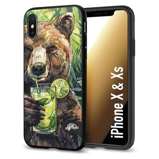 CUSTOMIZZA - Custodia cover nera morbida in tpu compatibile per iPhone X - Xs fiori estate disegnata cocktails animali simpatici orso bear negroni