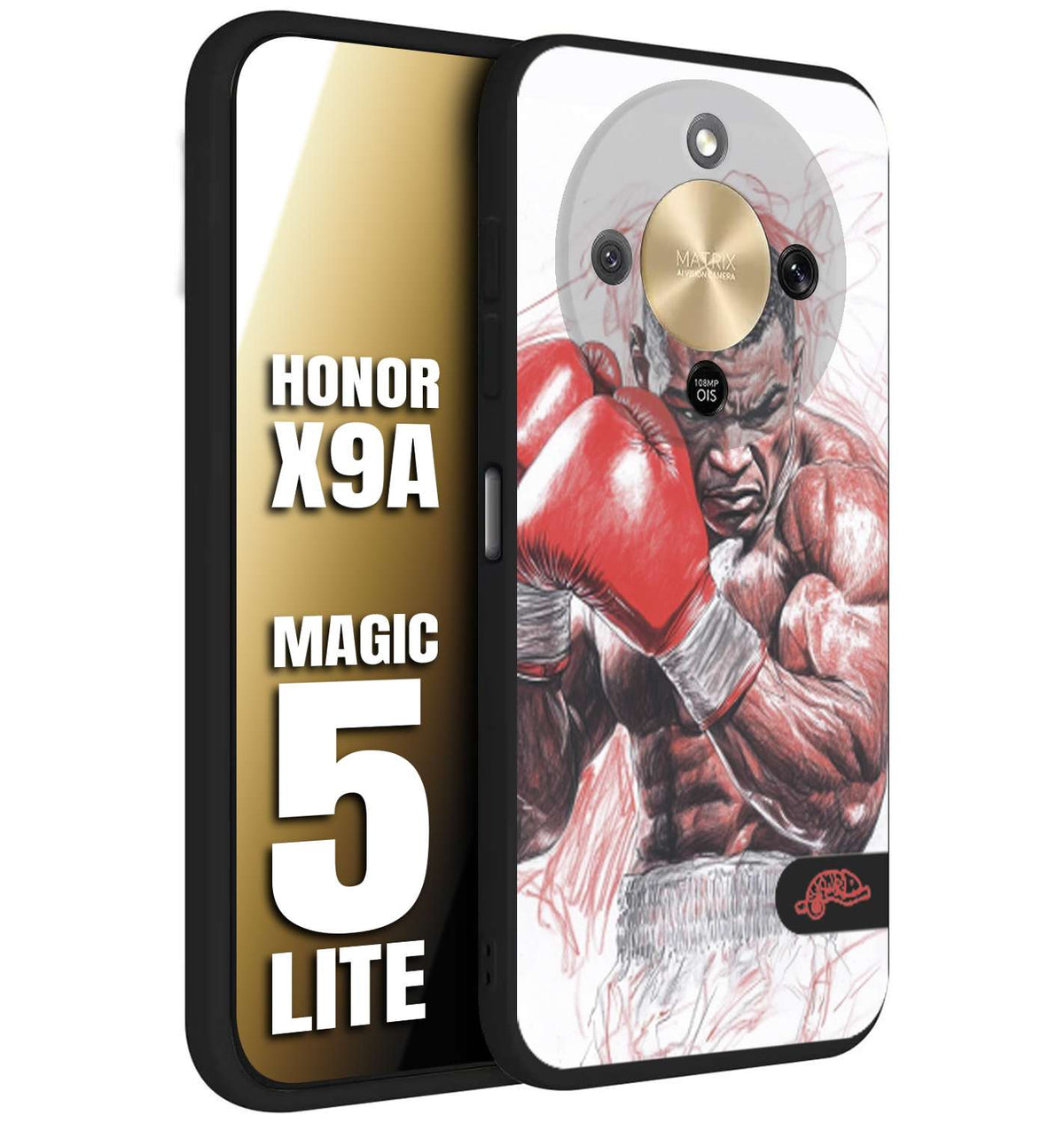 CUSTOMIZZA - Custodia cover nera morbida in tpu compatibile per Honor X9A - Honor Magic 5 Lite pugilato pugili disegno tattoo guantoni boxer pesi massimi iron mike