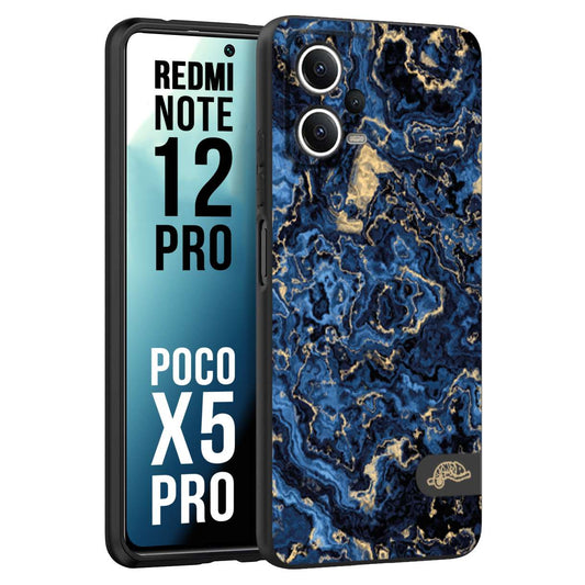 CUSTOMIZZA - Custodia cover nera morbida in tpu compatibile per Xiaomi Redmi Note 12 PRO - POCO X5 PRO effetto marmo marble blu venature dorato psichedelico