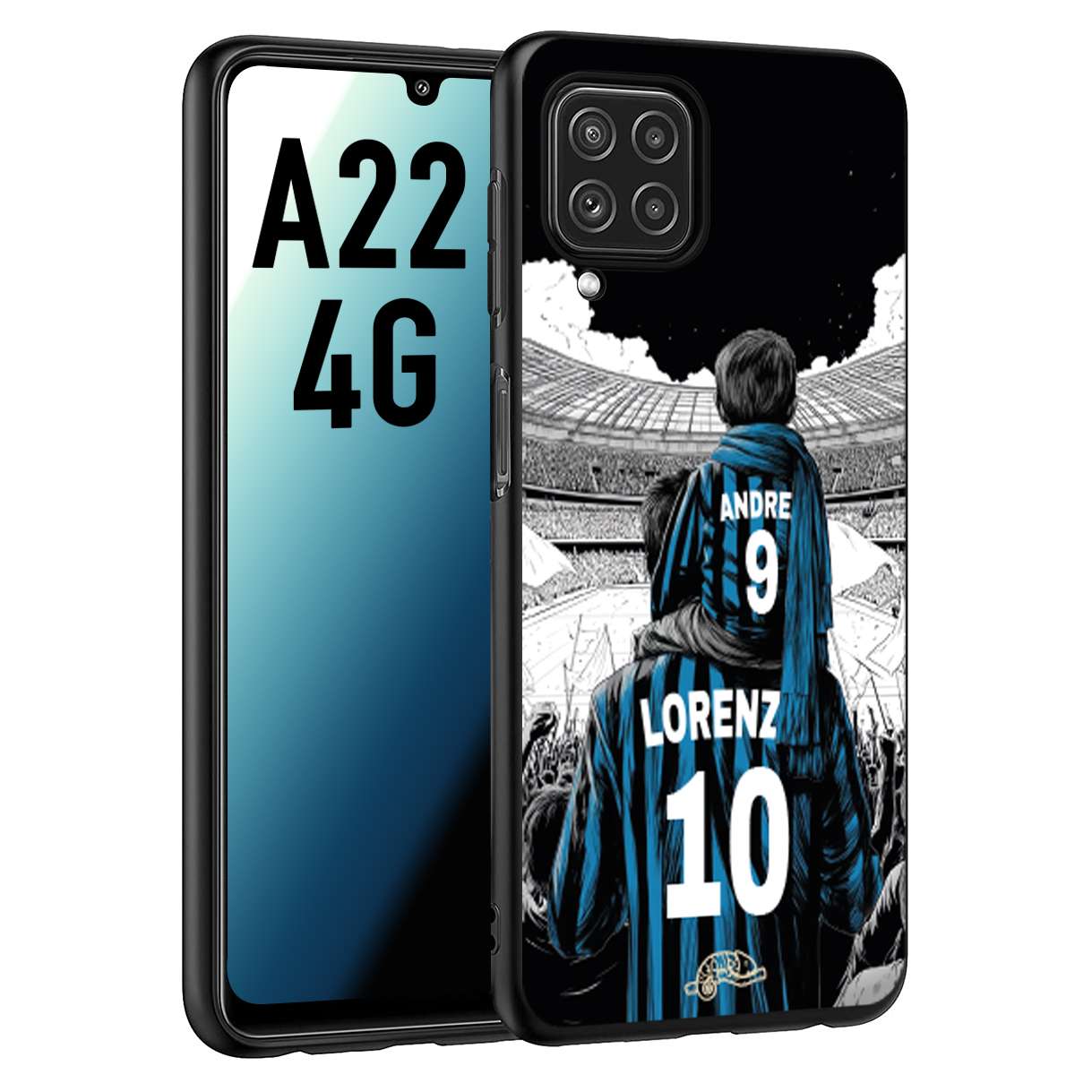 CUSTOMIZZA - Custodia cover nera morbida in tpu compatibile per Samsung A22 4G personalizzata calcio football padre e figlio calciatori nerazzurra