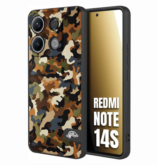 CUSTOMIZZA - Custodia cover nera morbida in tpu compatibile per Xiaomi Redmi Note 14S camouflage mimetico militare moderno blu marrone beige