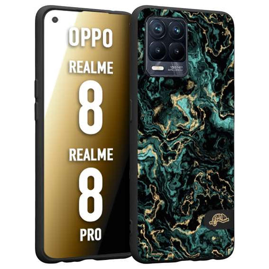 CUSTOMIZZA - Custodia cover nera morbida in tpu compatibile per Oppo Realme 8 - 8 PRO effetto marmo marble verde green venature dorato pietra