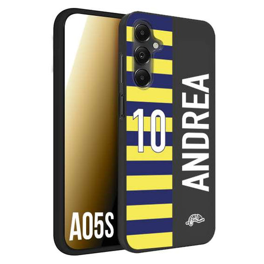 CUSTOMIZZA - Custodia cover nera morbida in tpu compatibile per Samsung A05S personalizzata calcio football nome e numero calciatori giallo blu