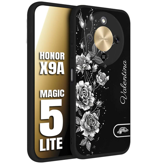 CUSTOMIZZA - Custodia cover nera morbida in tpu compatibile per Honor X9A - Honor Magic 5 Lite personalizzata rilievo soft touch nome rose fiori donna
