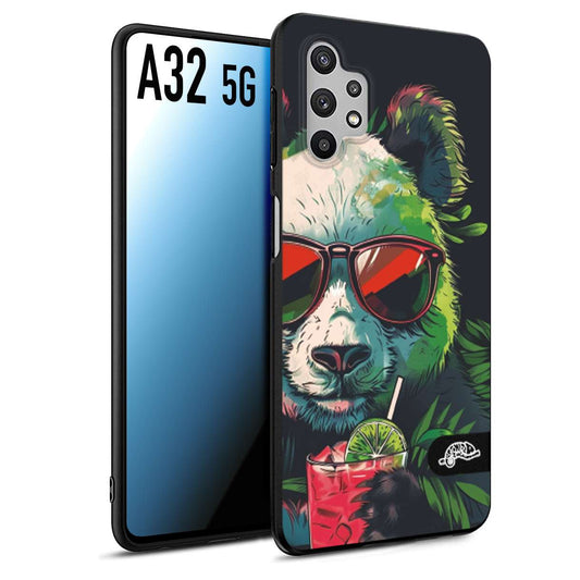 CUSTOMIZZA - Custodia cover nera morbida in tpu compatibile per Samsung A32 5G estate disegnata cocktails animali simpatici panda mojito