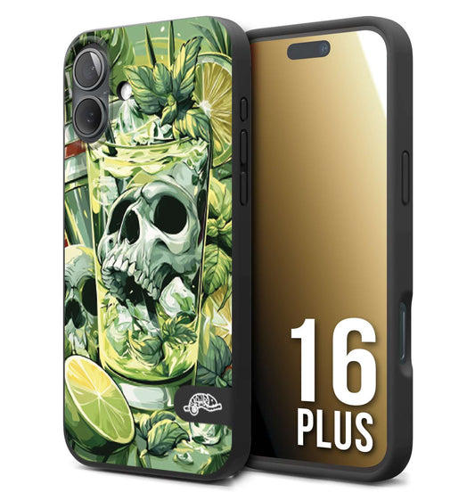 CUSTOMIZZA - Custodia cover nera morbida in tpu compatibile per iPhone 16 PLUS Mojito cocktail teschio illustrazione drink lime menta ghiacci tropicale street art