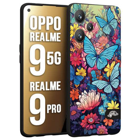 CUSTOMIZZA - Custodia cover nera morbida in tpu compatibile per Oppo Realme C30 farfalle butterfly moderno donna disegnate gialla blu rosa