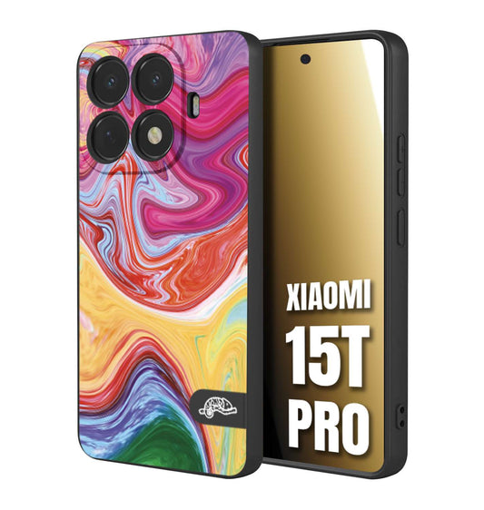 CUSTOMIZZA - Custodia cover nera morbida in tpu compatibile per Xiaomi 15T PRO colorata fantasia vortice marmo onde verde fucsia gialla