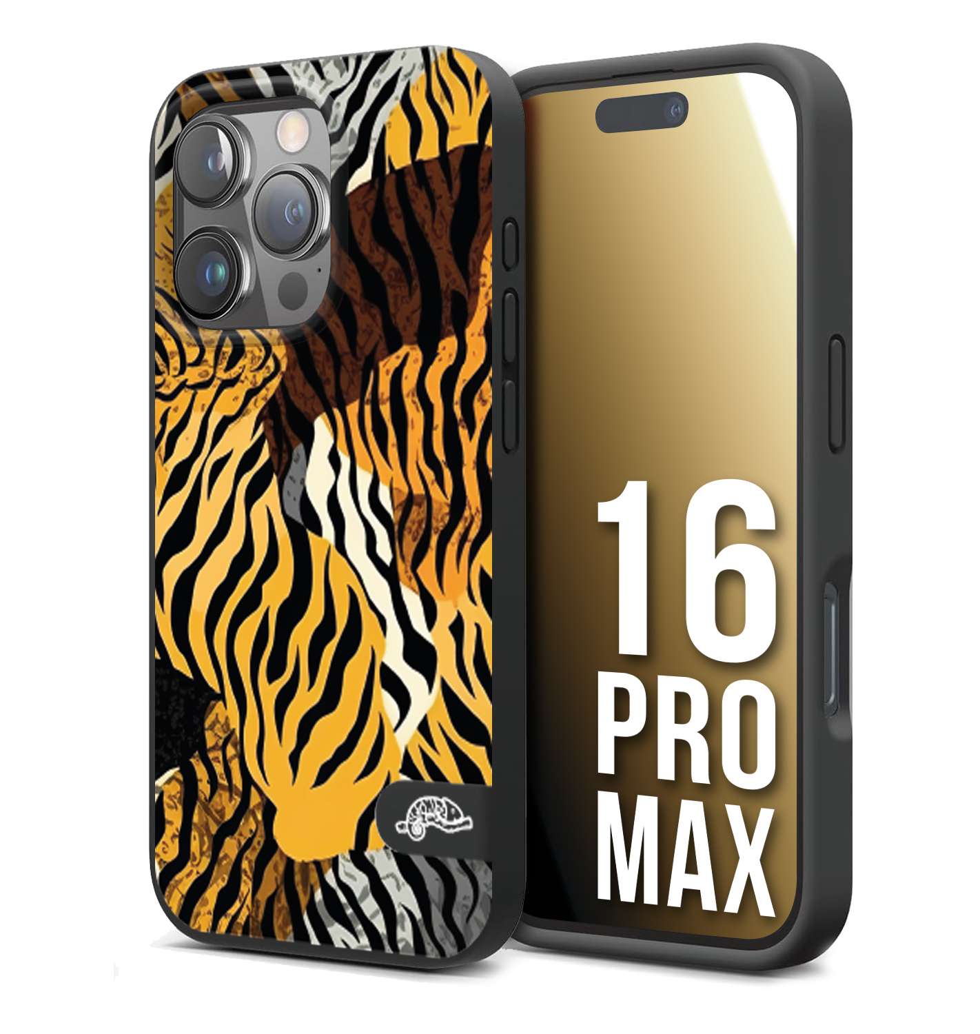 CUSTOMIZZA - Custodia cover nera morbida in tpu compatibile per iPhone 16 PRO MAX leopardato tigrato tiger colorata donna fashion estate