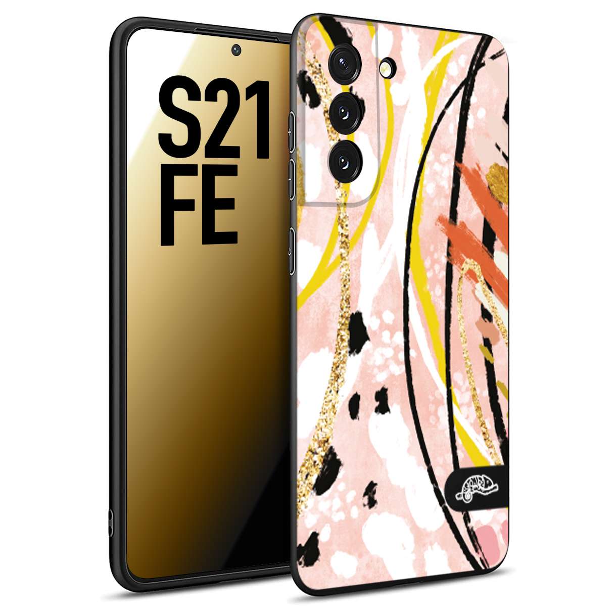 CUSTOMIZZA - Custodia cover nera morbida in tpu compatibile per Samsung S21 FE fiori astratti donna zebrato leopardato fantasia dorata gialla rosa colorata