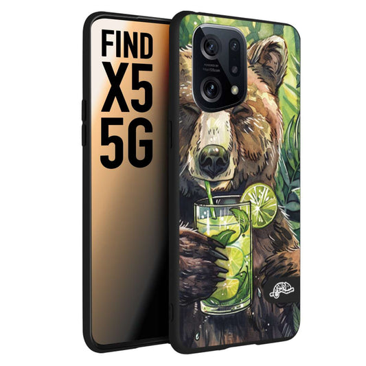 CUSTOMIZZA - Custodia cover nera morbida in tpu compatibile per Oppo Find X5 fiori estate disegnata cocktails animali simpatici orso bear negroni
