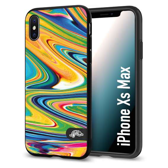 CUSTOMIZZA - Custodia cover nera morbida in tpu compatibile per iPhone Xs Max colorata fantasia vortice marmo arcobaleno gialla verde blu