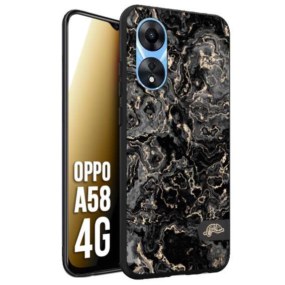CUSTOMIZZA - Custodia cover nera morbida in tpu compatibile per Oppo A58 4G effetto marmo marble nero black venature dorato pietra