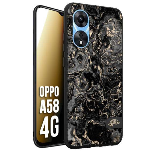 CUSTOMIZZA - Custodia cover nera morbida in tpu compatibile per Oppo A58 4G effetto marmo marble nero black venature dorato pietra