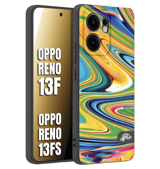 CUSTOMIZZA - Custodia cover nera morbida in tpu compatibile per Oppo Reno 13 F colorata fantasia vortice marmo arcobaleno gialla verde blu