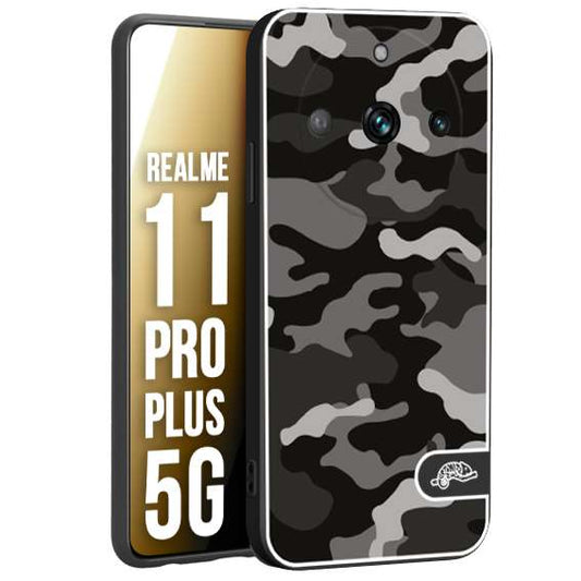 CUSTOMIZZA - Custodia cover nera morbida in tpu compatibile per Realme 11 PRO PLUS 5G camouflage mimetico militare nero black grigio