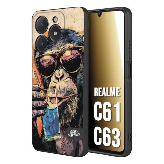 CUSTOMIZZA - Custodia cover nera morbida in tpu compatibile per Oppo C61 - C63 estate disegnata cocktails animali simpatici scimmia monkey negroni