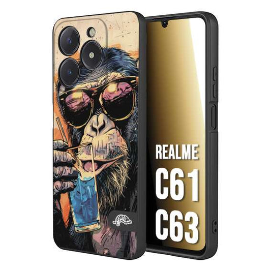 CUSTOMIZZA - Custodia cover nera morbida in tpu compatibile per Oppo C61 - C63 estate disegnata cocktails animali simpatici scimmia monkey negroni