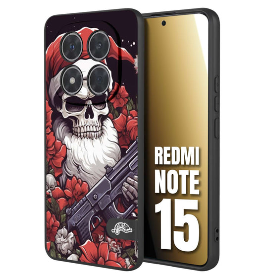 CUSTOMIZZA - Custodia cover nera morbida in tpu compatibile per Xiaomi Redmi Note 15 teschio natale santa claus fiori tattoo disegnato