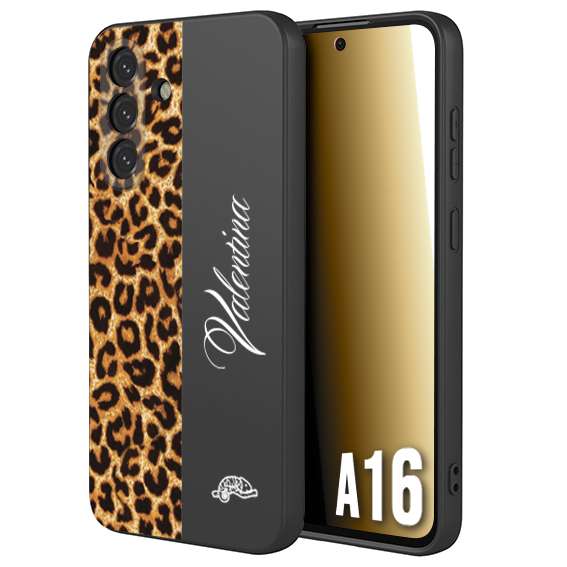 CUSTOMIZZA - Custodia cover nera morbida in tpu compatibile per Samsung A16 custom nome scritta leopardato maculato donna marrone leopard