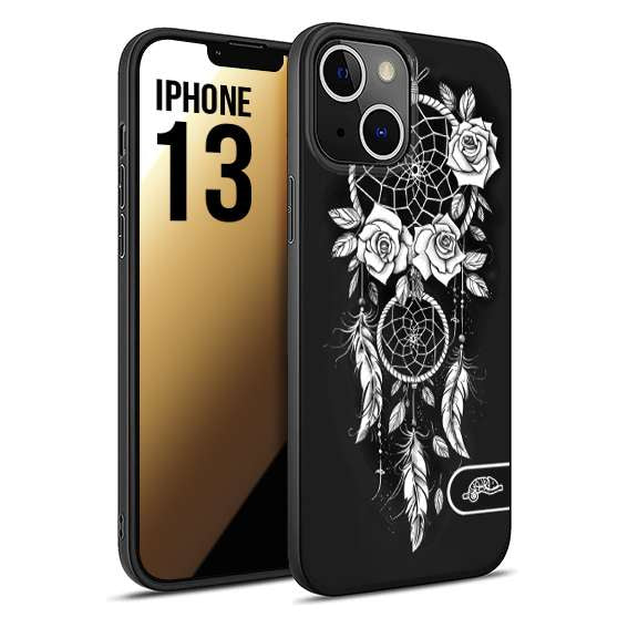 CUSTOMIZZA - Custodia cover nera morbida in tpu compatibile per iPhone 13 acchiappasogni dreamcatcher black and white bianco a rilievo disegnato tattoo tatuaggio