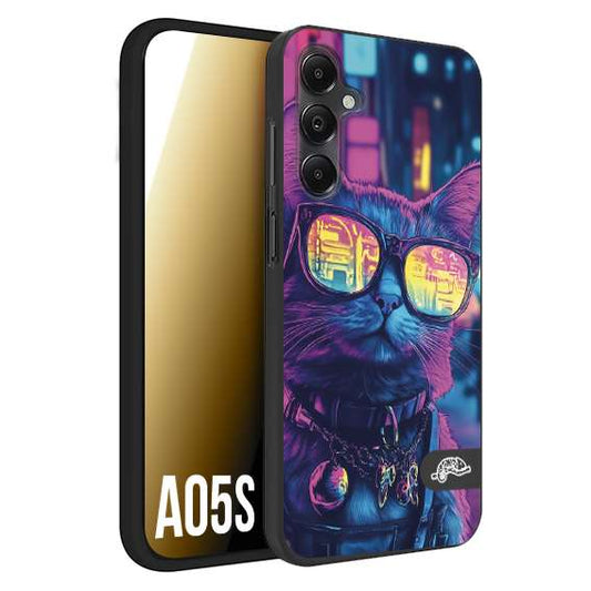 CUSTOMIZZA - Custodia cover nera morbida in tpu compatibile per Samsung A05S animali cyberpunk gatto street cat fucsia blu giallo
