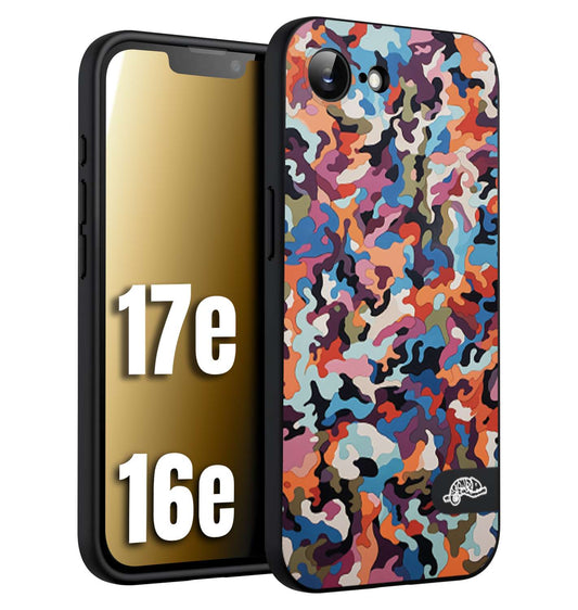 CUSTOMIZZA - Custodia cover nera morbida in tpu compatibile per iPhone 16E - 17E camouflage mimetico militare moderno blu arancio rosa