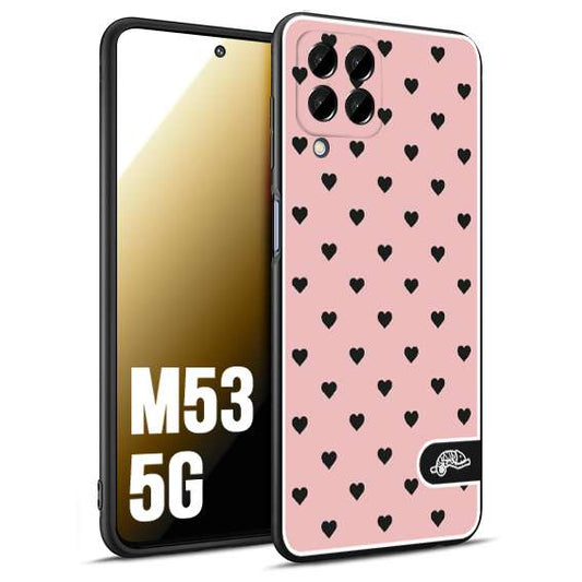 CUSTOMIZZA - Custodia cover nera morbida in tpu compatibile per Samsung M53 5G cuori pois rosa donna pin up vintage
