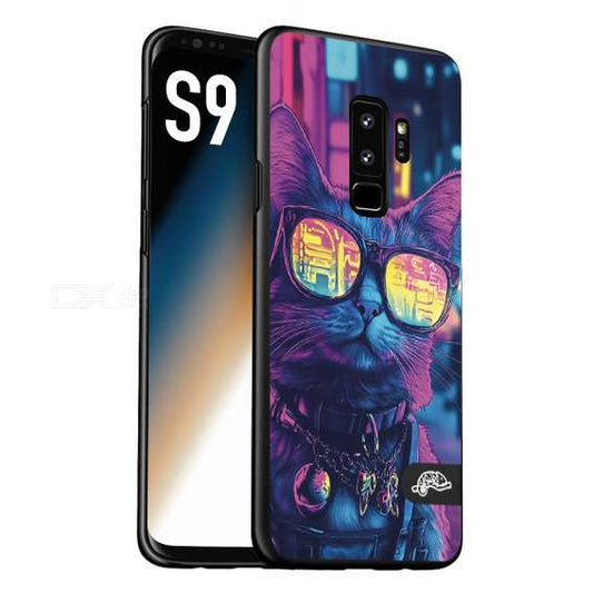 CUSTOMIZZA - Custodia cover nera morbida in tpu compatibile per Samsung S9 animali cyberpunk gatto street cat fucsia blu giallo