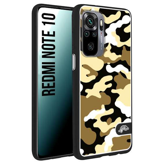 CUSTOMIZZA - Custodia cover nera morbida in tpu compatibile per Xiaomi Redmi Note 10 camouflage mimetico militare giallo desert brown