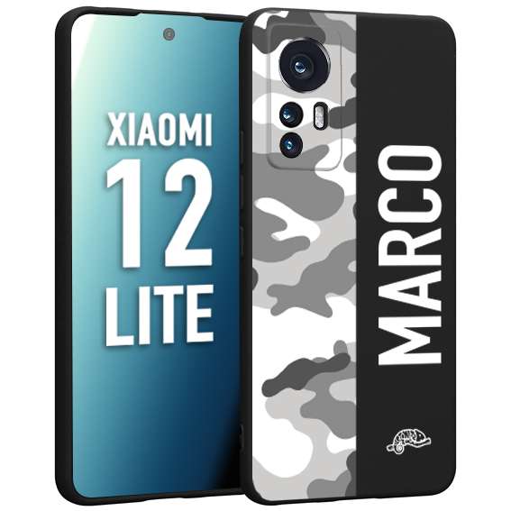 CUSTOMIZZA - Custodia cover nera morbida in tpu compatibile per Xiaomi 12 LITE camouflage mimetico militare personalizzata nome bianco