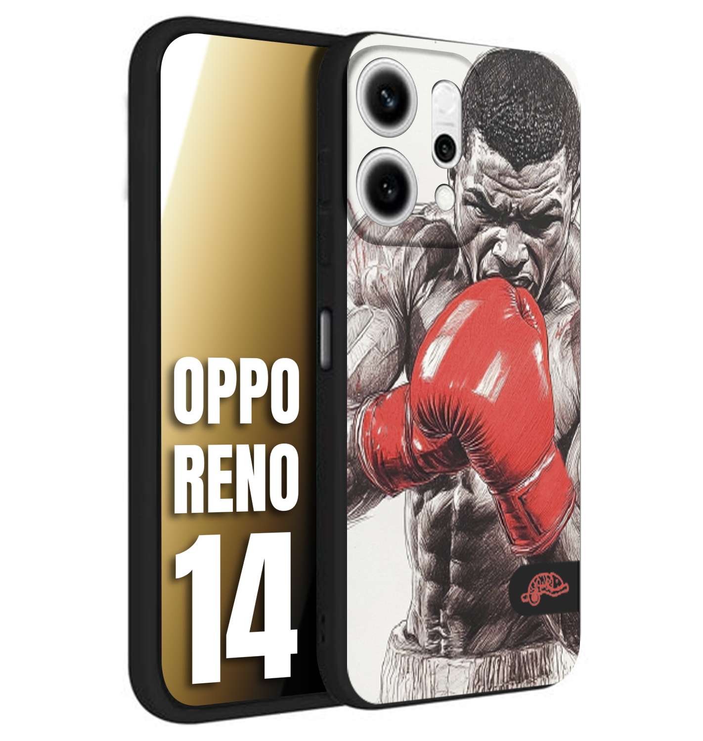 CUSTOMIZZA - Custodia cover nera morbida in tpu compatibile per Oppo Reno 14 pugilato pugili disegno tattoo guantoni box pesi massimi gancio