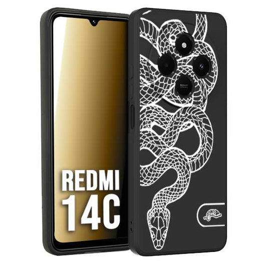 CUSTOMIZZA - Custodia cover nera morbida in tpu compatibile per Xiaomi Redmi 14C serpente snake bianco a rilievo disegnato tattoo tatuaggio