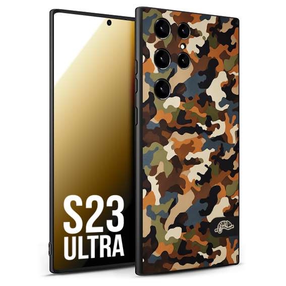 CUSTOMIZZA - Custodia cover nera morbida in tpu compatibile per Samsung S23 ULTRA camouflage mimetico militare moderno blu marrone beige