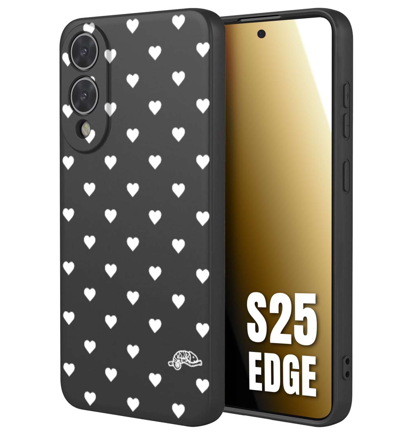 CUSTOMIZZA - Custodia cover nera morbida in tpu compatibile per Samsung S25 EDGE cuori pois bianchi donna pin up vintage