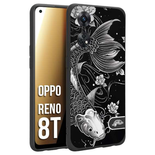 CUSTOMIZZA - Custodia cover nera morbida in tpu compatibile per Oppo Reno 8T carpa koi black and white bianco a rilievo disegnato tattoo tatuaggio