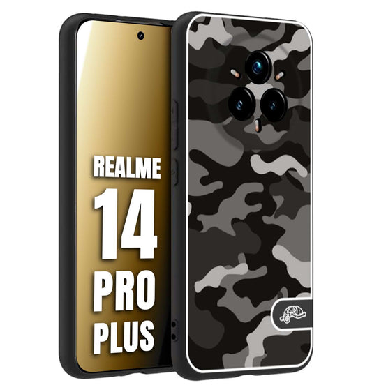 CUSTOMIZZA - Custodia cover nera morbida in tpu compatibile per Realme 14 PRO PLUS camouflage mimetico militare nero black grigio