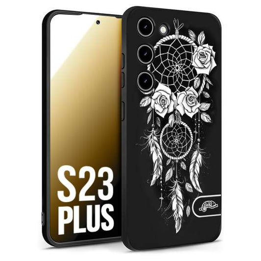 CUSTOMIZZA - Custodia cover nera morbida in tpu compatibile per Samsung S23 PLUS acchiappasogni dreamcatcher black and white bianco a rilievo disegnato tattoo tatuaggio