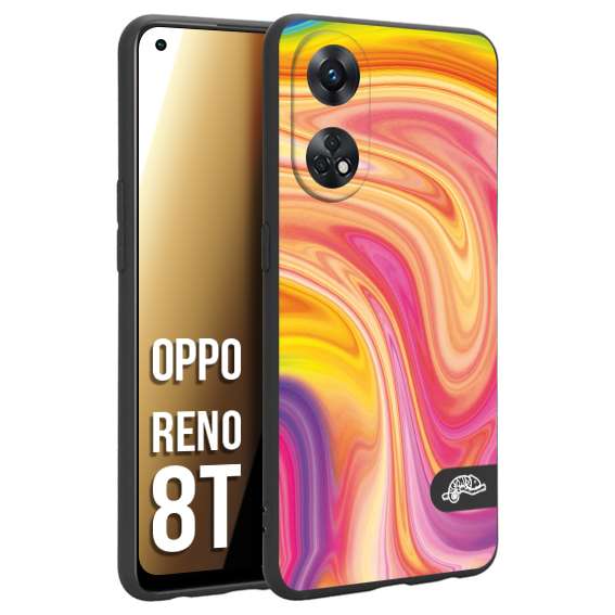 CUSTOMIZZA - Custodia cover nera morbida in tpu compatibile per Oppo Reno 8T colorata fantasia vortice marmo onde rosa fucsia gialla