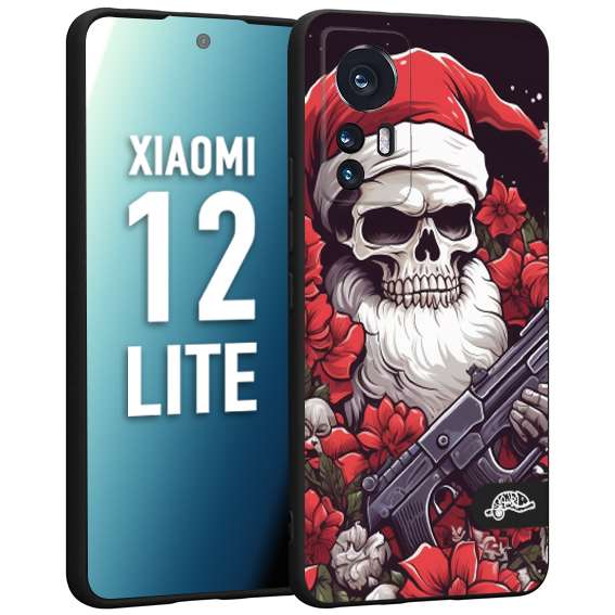 CUSTOMIZZA - Custodia cover nera morbida in tpu compatibile per Xiaomi 12 LITE teschio natale santa claus fiori tattoo disegnato