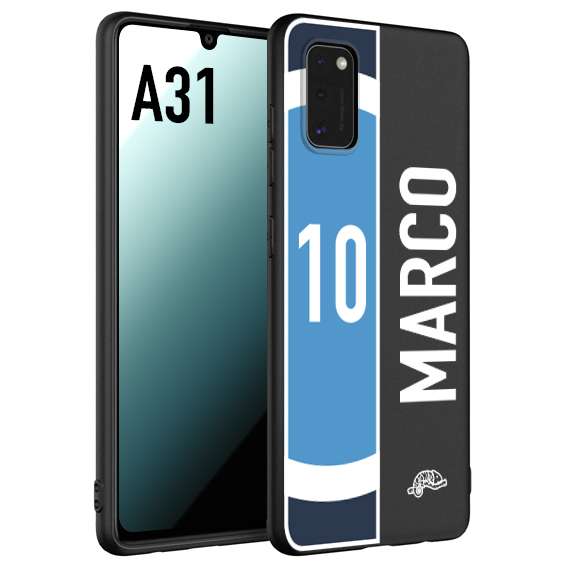 CUSTOMIZZA - Custodia cover nera morbida in tpu compatibile per Samsung A31 personalizzata calcio football nome e numero calciatori biancoazzurri bianco celesti