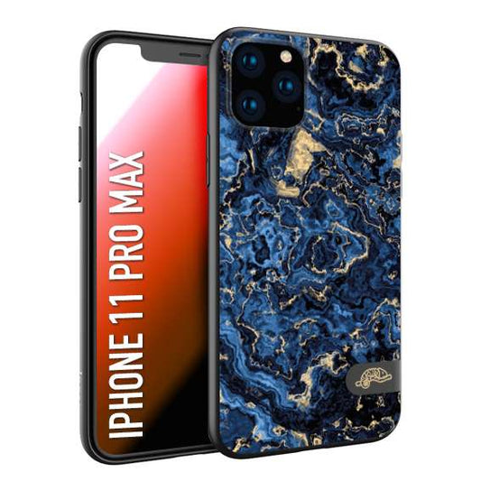 CUSTOMIZZA - Custodia cover nera morbida in tpu compatibile per iPhone 11 PRO MAX effetto marmo marble blu venature dorato psichedelico