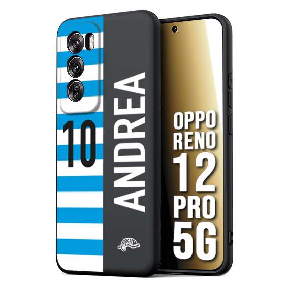 CUSTOMIZZA - Custodia cover nera morbida in tpu compatibile per Oppo Reno 12 PRO 5G personalizzata calcio football nome e numero calciatori biancazzurri