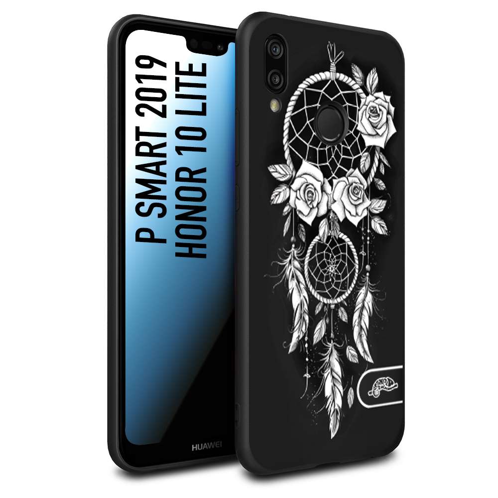 CUSTOMIZZA - Custodia cover nera morbida in tpu compatibile per Huawei P Smart 2019 acchiappasogni dreamcatcher black and white bianco a rilievo disegnato tattoo tatuaggio