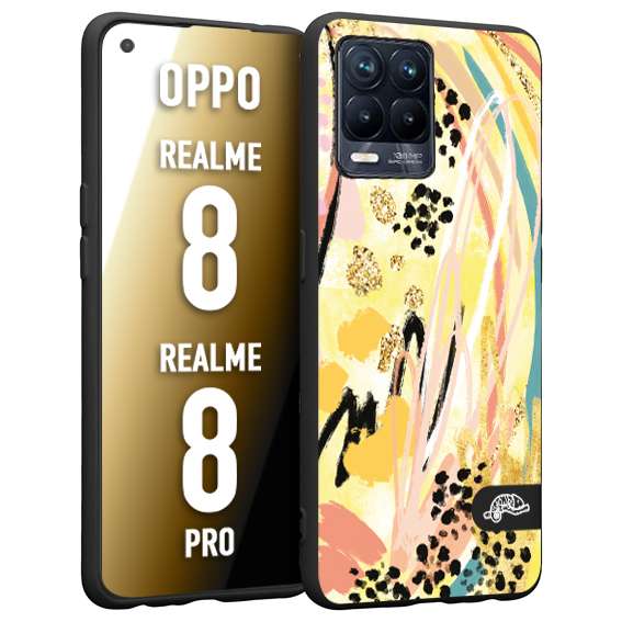 CUSTOMIZZA - Custodia cover nera morbida in tpu compatibile per Oppo Realme 8 - 8 PRO astratti donna flower fantasia estate gialla rosa leopardata